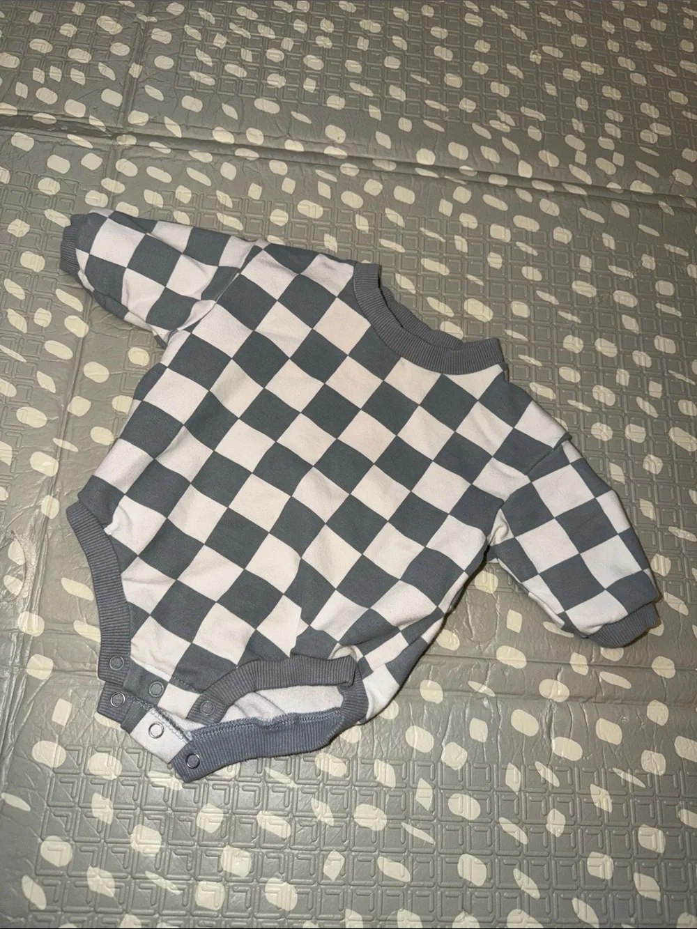 Boho and Baby Slate Blue & White Baby One-Piece Sweater Checker Bodysuit